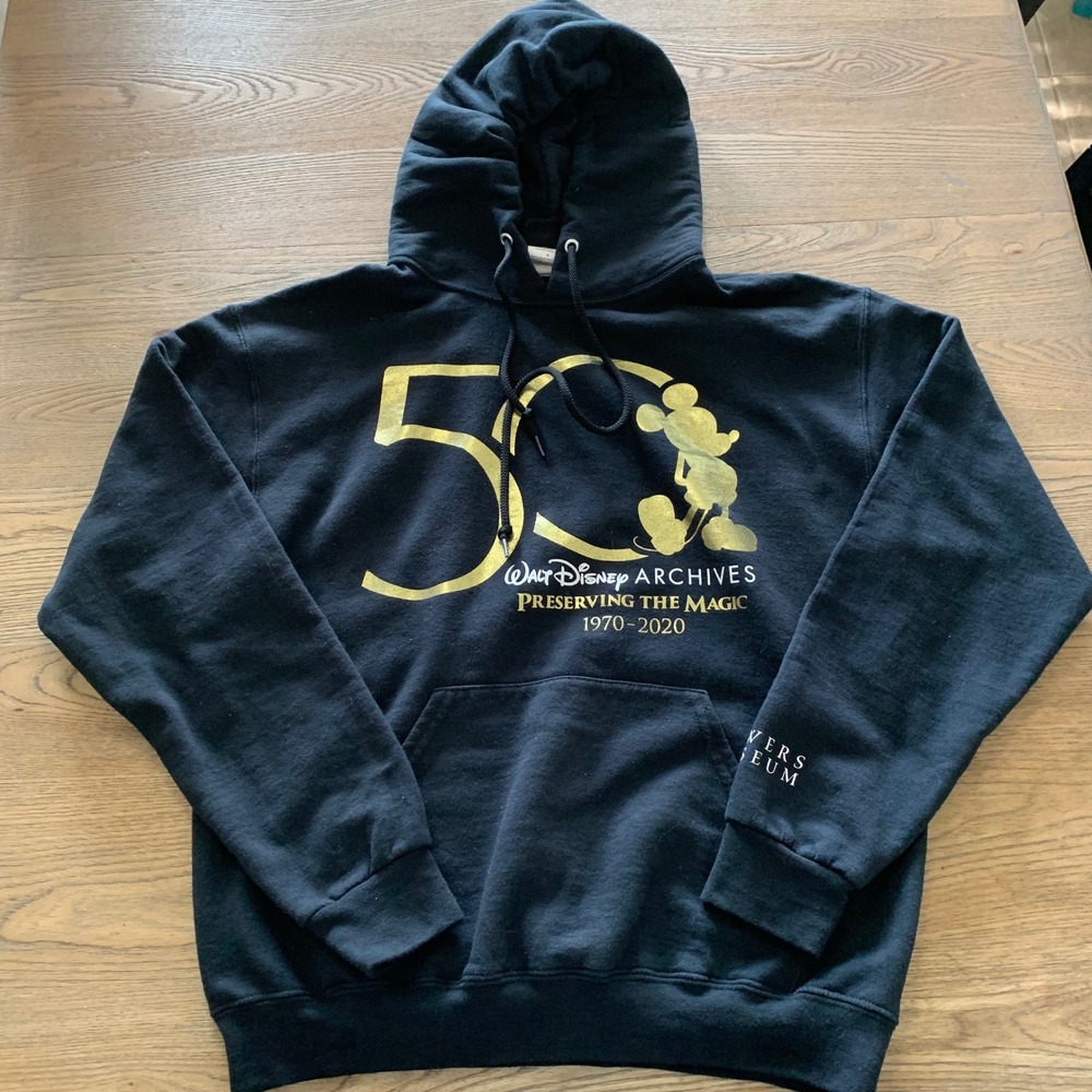 Walt Disney Archives 50th Anniversary Mickey Mouse Hoodie Black Gold Medium